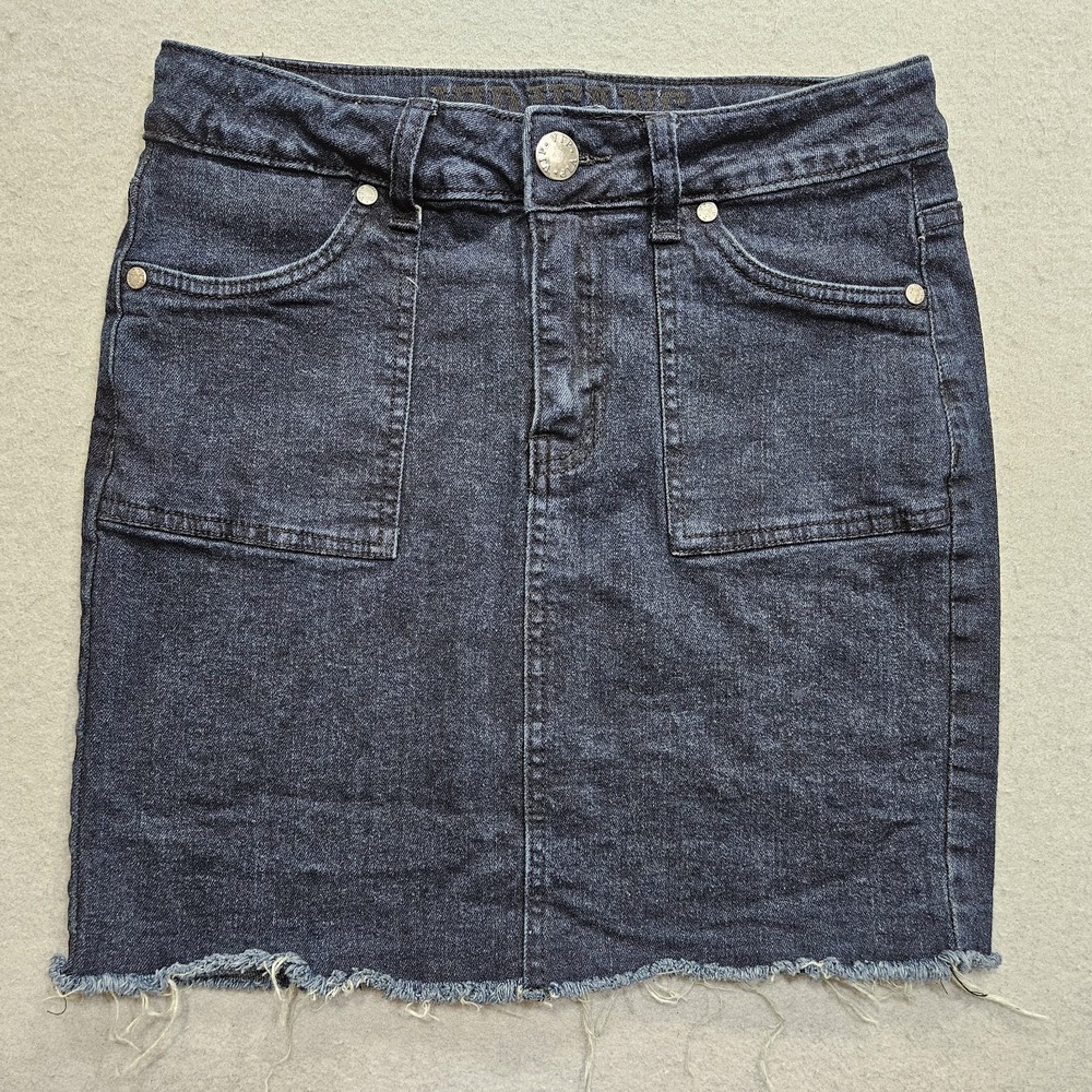 V.I.P. Straight Mini Jean Skirt Big Girls XL Blue Dark Wash Raw Hem Pencil 26x15